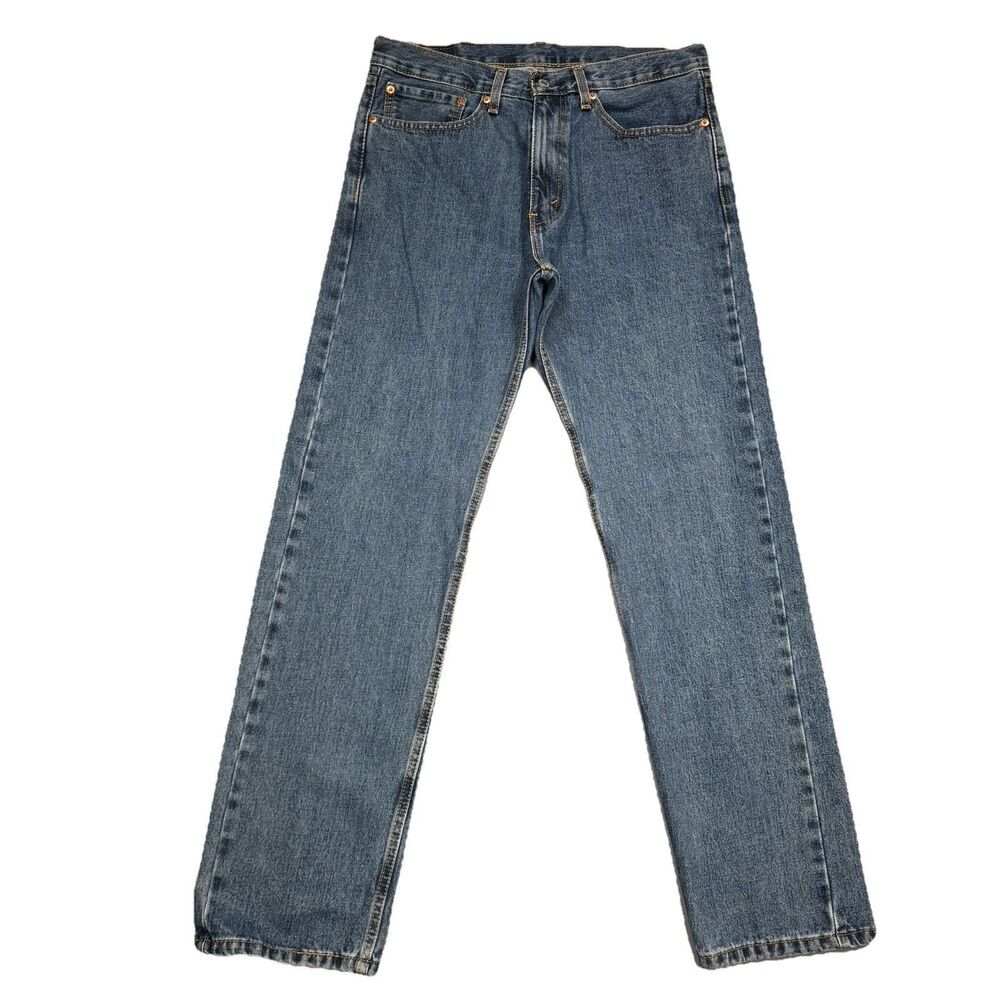 Levis 505 Jeans Mens Size 34x34 Measures 34x32.5 Blue Straight Cotton Denim